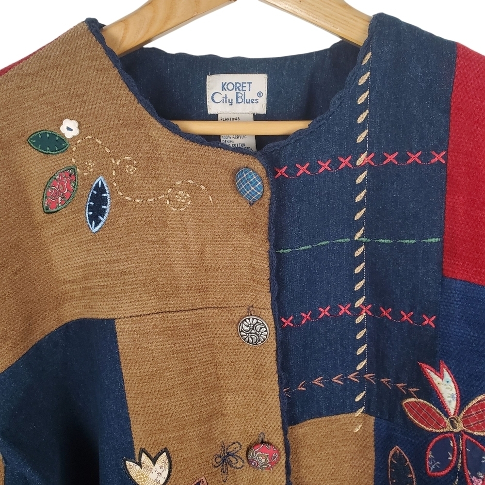 Vntg Koret Multicolor Patchwork Cardigan. 80s 90s. XL. H109 - Picture 2 of 10